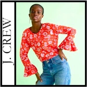 J. Crew Winter Garden Top XS Extra‎ Small Poppy Fields Pink Red Floral Satin